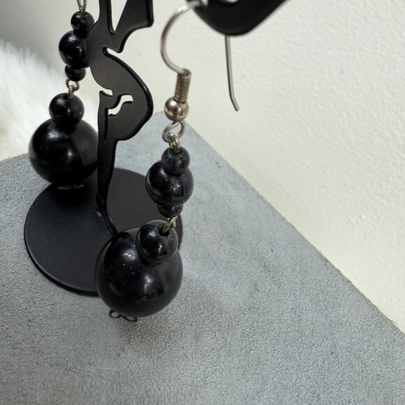 Black Bead Dangle & Drop Pierced Earrings - Picture 4 of 5